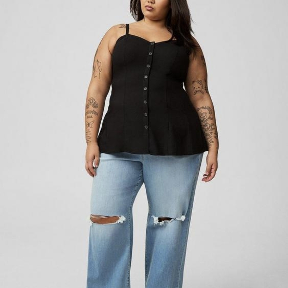 Torrid Black Button-Front Fit and Flare Tank Top, Size 1X